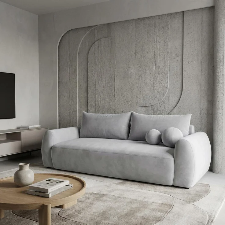 Wohnero24 - Höchste Qualität- Schlafsofa FIRELLO - 250x112 cm – Liegefläche 196x155 - Premium Velours - Schlaffunktion 196x155 cm – Hellgrau – Bild 1