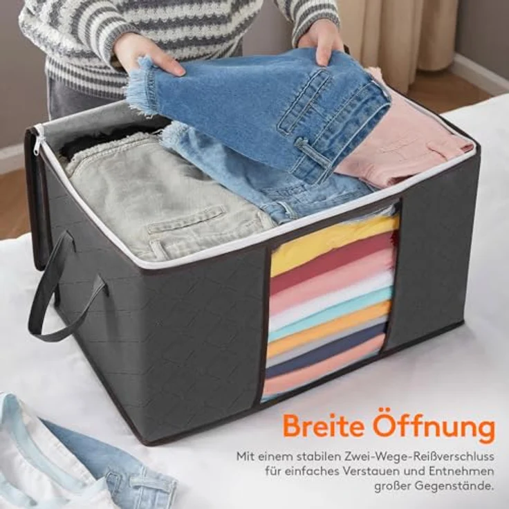 Lifewit 50L Aufbewahrungstasche Groß, Schrank Organizer Set 8 Stück | Unterbett Aufbewahrungsbox mit Deckel, Faltbar Kleideraufbewahrung, Umzugskarton, verstärkt Griff, für Bettwäsche, Bettdecken – Bild 4