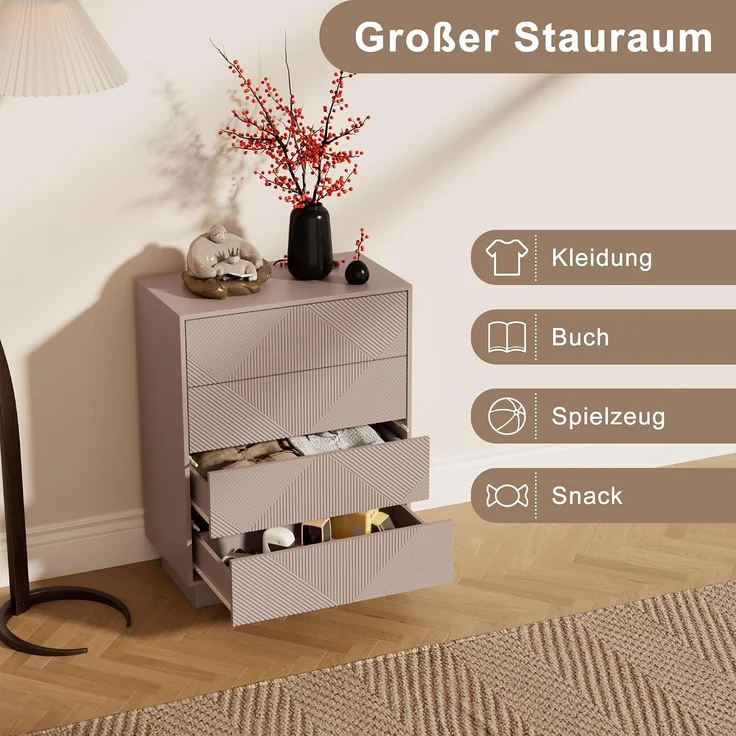UEV Kommode mit 4 Schubladen, Kommodenschrank Sideboard schmal (Moka), Sideboard Schubladenschrank Push to Open, Mehrzweckschrank für Wohnzimmer Schlafzimmer Flur Büro 60x33,5x77,5cm--Mokka--60x33.5x77.5cm--YOUDENOVA – Bild 4