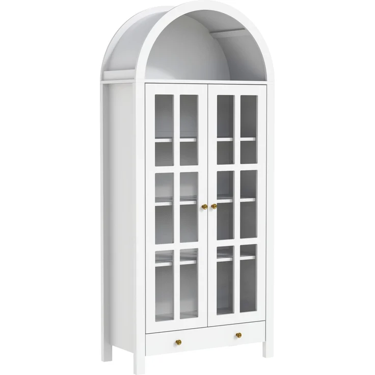 Bogen-Vitrine 75 x 35 x 170,5 cm aus MDF in Weiß mit Acryl-Türen und Schublade – Bild 6