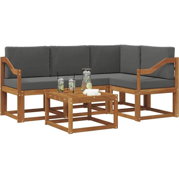 vidaXL Outdoor-Sofagarnitur mit Kissen 5 pcs Natur und Anthrazit 3366375 – Bild 3