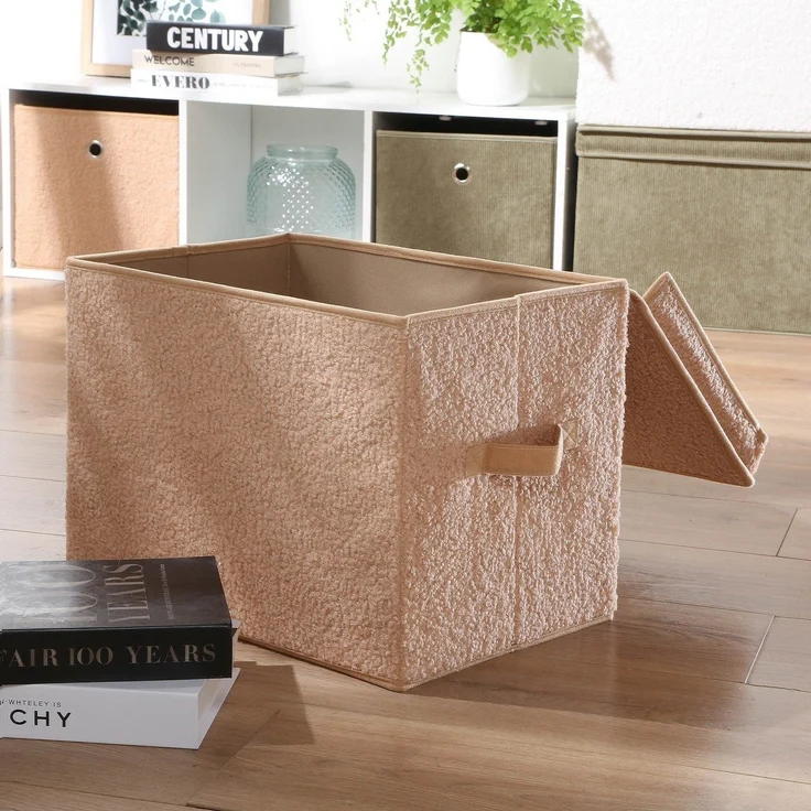Calicosy Hohe Aufbewahrungsbox mit Deckel aus Bouclé-Stoff in Beige - H30 cm - Beige – Bild 3