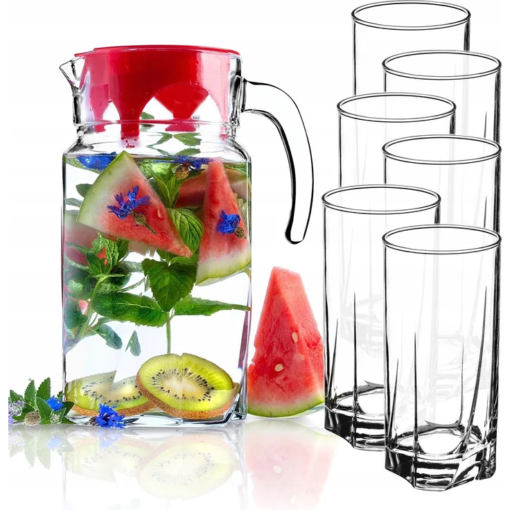 KADAX Krug 1,7 l + 6 Gläser 380 ml für Saftwasser – Bild 1