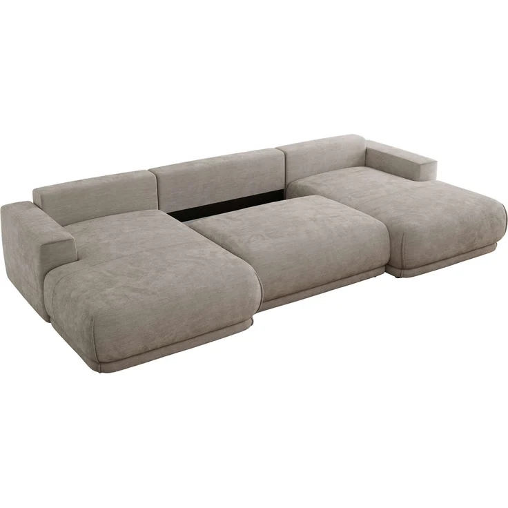 XXL Wohnlandschaft RINA U-Form 360 cm breit, Sofa mit Schlaffunktion & DL-Mechanismus, Wellenfederung, modern freistehend - Hellgrau Schenille glatt – Bild 6