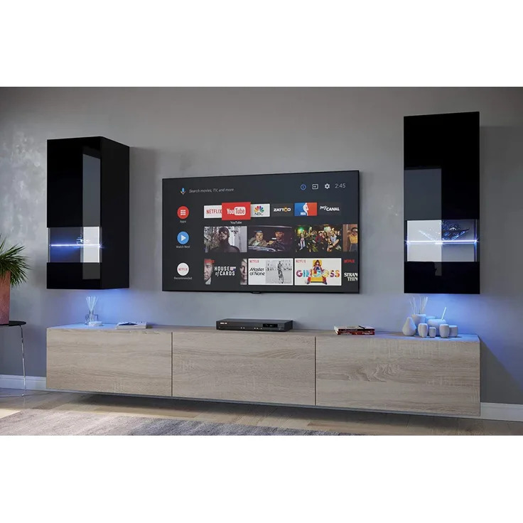 FURNITECH SEZANA AN21 Möbel Schrankwand Wandschrank Wohnwand Mediawand mit Led Beleuchtung Wohnzimmer (LED RGB (16 Farben), AN21-18BS-HGM7 1B)