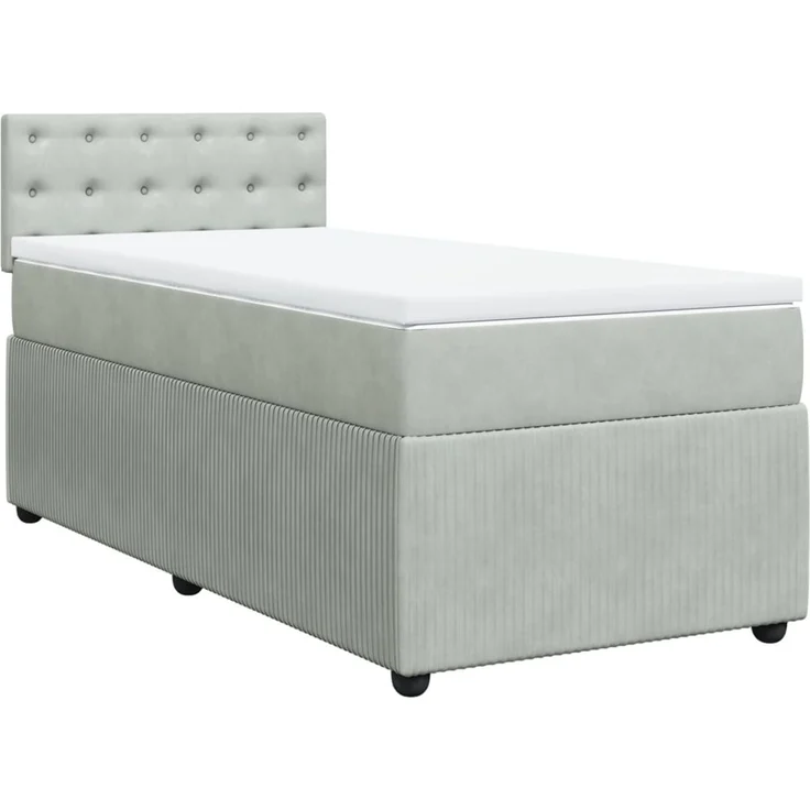 vidaXL Boxspringbett mit Matratze Hellgrau 90x190 cm Samt 3289914 – Bild 3