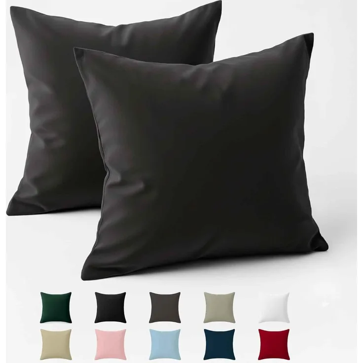 Kissenbezug 60x60 Baumwolle Renforcé (2er-Set) - Anthrazit - Dicht gewebt mit 57 Fäden/cm² - Kissenhülle 60x60 cm - Oeko Tex Zertifiziert - Dreamzie
