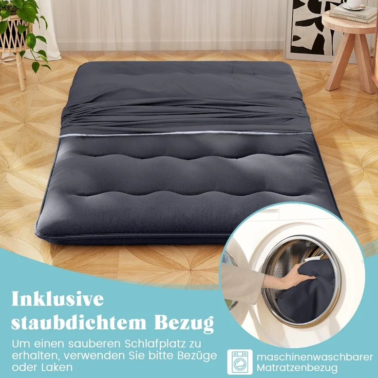 Japanische Futon Matratze mit Waschbarem Bezug &Tragetasche Tatami-Matte Schwarz 140 x 200 cm – Bild 4