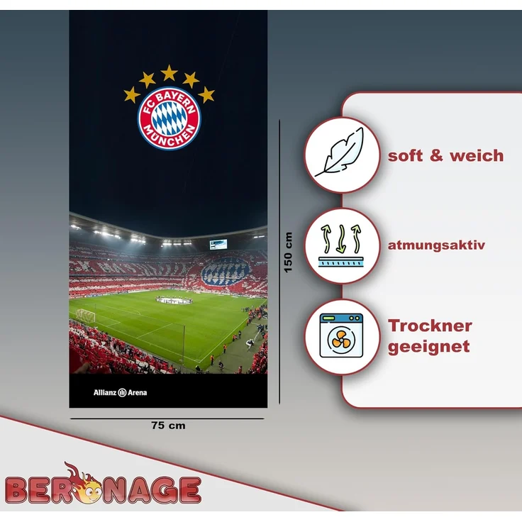 BERONAGE Strandtücher FC Bayern München Badetuch Allianz Arena 75x150 cm Strandtuch Fußball, (1-St), Frottee in Velours-Qualität – Bild 2