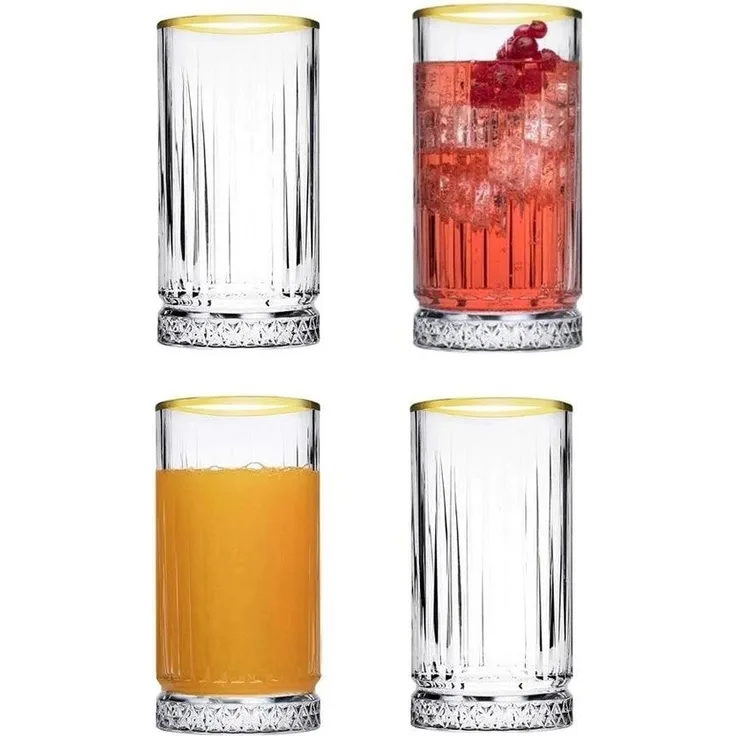 Pasabahce Elysia Longdrink Glas im Retro-Design und Kristall-Look 280ml 4-Stück 520125 Gold