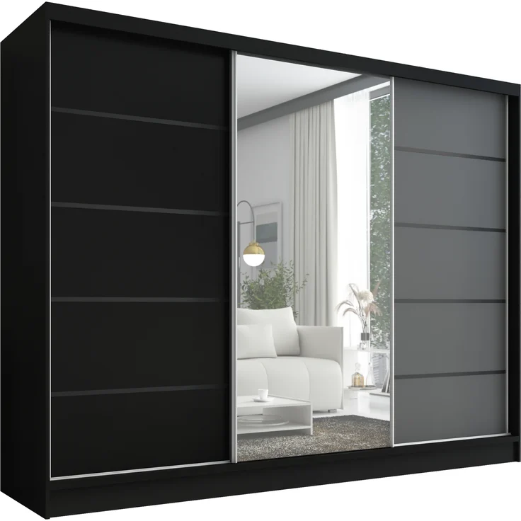 A&J MöbelLand Schwebetürenschrank AURELIA, Schwarz, Schwarz, Graphit, Leiste: Schwarz – Bild 1