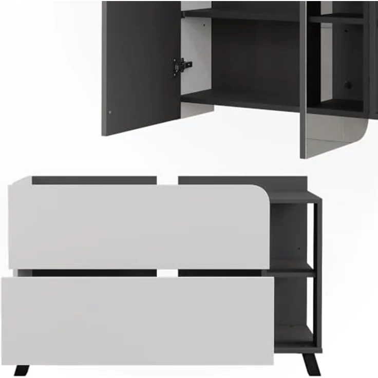 Vichy Badmöbel-Set Karen, Waschbeckenunterschrank und Spiegelschrank, Anthrazit/Weiss, 2 Teile – Bild 5