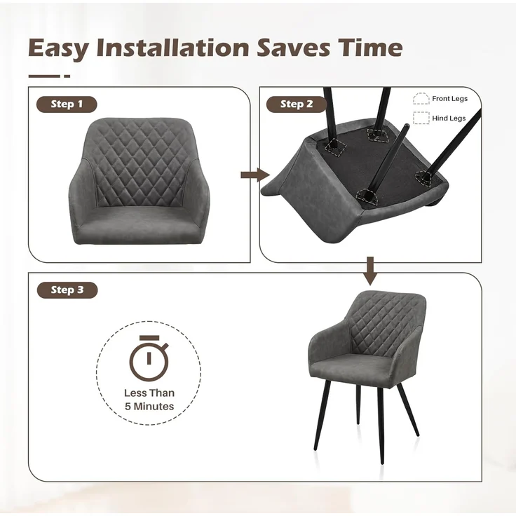 TUKAILAI Esszimmerstühle 2er Set aus Kunstleder, Modern Küchenstuhl Polsterstuhl Wohnzimmerstuhl Sessel mit Armlehnen Rückenlehne Metallbeinen, für Küche Esszimmer Wohnzimmer Lounge,Hellgrau – Bild 9