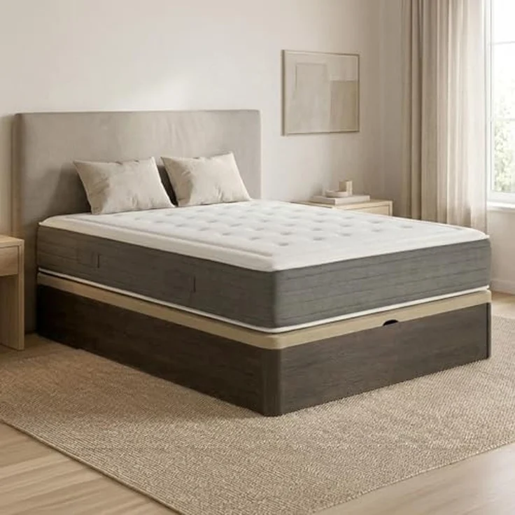 DUÉRMETE ONLINE - Packung viskoelastische Matratze Bio Nature Dicke 24 cm + Klappbett aus Holz, große Kapazität | Farbe Wengue 150 x 190 – Bild 2