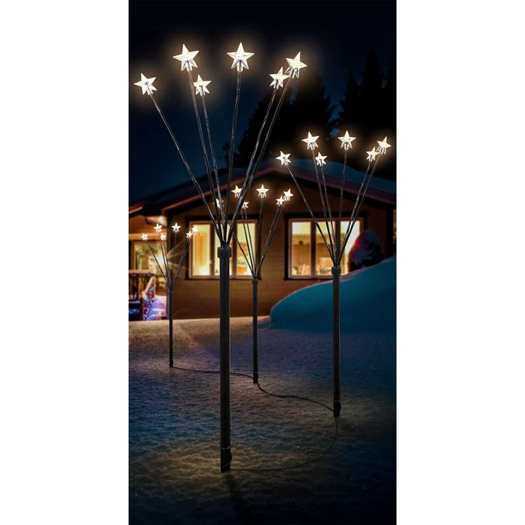 4er Set LED-Gartenleuchtstäbe mit 24 Sternen Batteriebetrieben – Bild 2