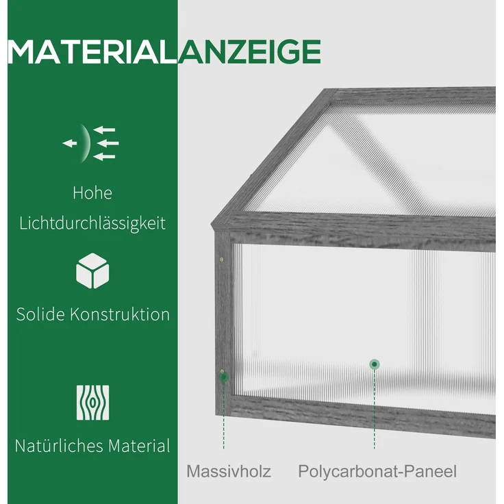 MELAYR, Mini-Gewächshaus, Kompaktes Pflanzenhaus aus Holz, Polycarbonat-Platten, 90 x 52 x 49.5 cm, Grau – Bild 6