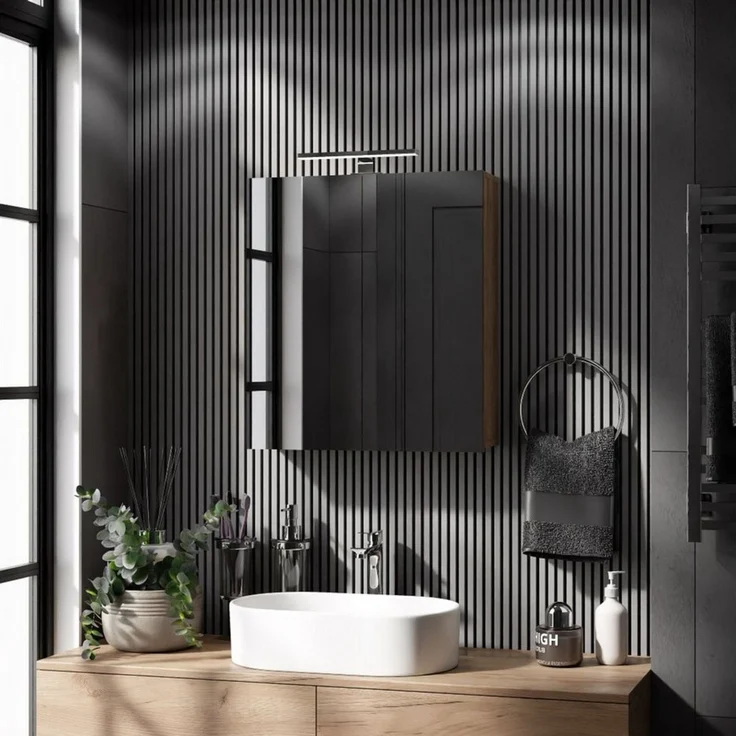 Planetmöbel Badezimmerspiegelschrank Spiegelschrank Merkur (Spiegelschrank Gäste WC 60x67x16 cm, Badschrank hängend mit Spiegel & LED-Leuchte chrom) 60 cm breit, 2 Türen, 6 Fächer – Bild 2