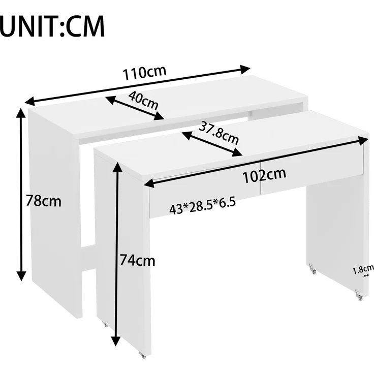 Regalschreibtisch + Kommode-2-in-1 Kompaktschreibtisch, ausziehbar,der gesamte Tisch ist aus 1,8 cm starkem Holz gefertigt, mit Rollen ausgestattet, flexibel kombinierbar,Faltbarer Schreibtisch – Bild 5