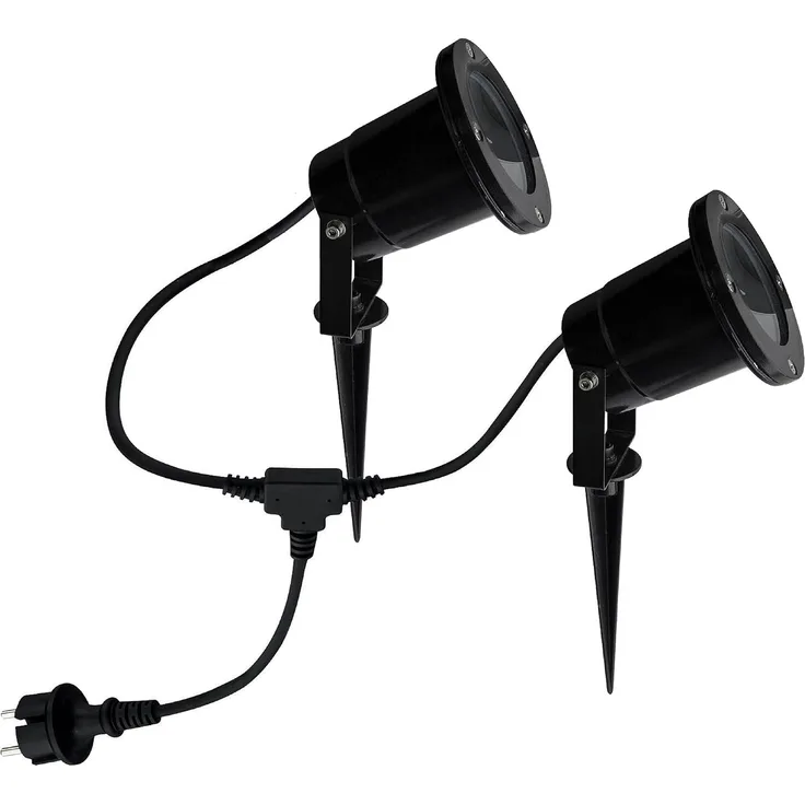 TRANGO LED Gartenstrahler, 2-flammig 3074B Strahler IP65 Außenleuchte *ELLA* inkl. 2x 3 Watt GU10 LED Leuchtmittel – 3000K warmweiß & 2 Meter Zuleitungskabel +1 Meter als Teichstrahler, Gartenlampe, Außenlampe, Wegbeleuchtung