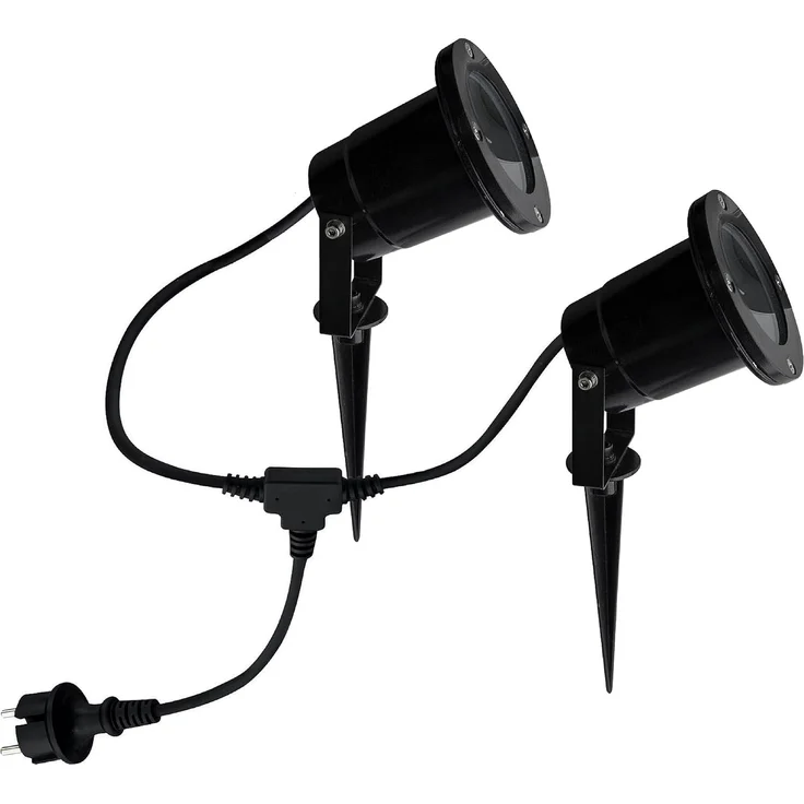 TRANGO LED Gartenstrahler, 2-flammig 3074B Strahler IP65 Außenleuchte *ELLA* inkl. 2x 3 Watt GU10 LED Leuchtmittel – 3000K warmweiß & 2 Meter Zuleitungskabel +1 Meter als Teichstrahler, Gartenlampe, Außenlampe, Wegbeleuchtung – Bild 1