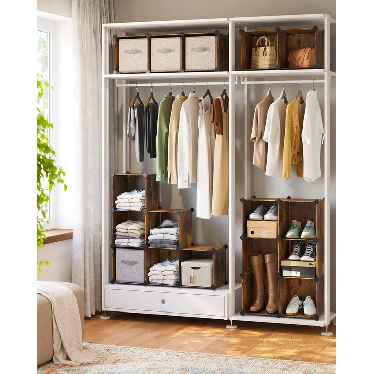 Songmics Schuhregal, Regalsystem, Steckregal, Set aus 16 Würfeln, DIY Regal, stapelbar, aus PP-Kunststoff, als Garderobe, für Schlafzimmer, Büro, 31 x 123 x 123 cm, vintagebraun LPC442A01 – Bild 4