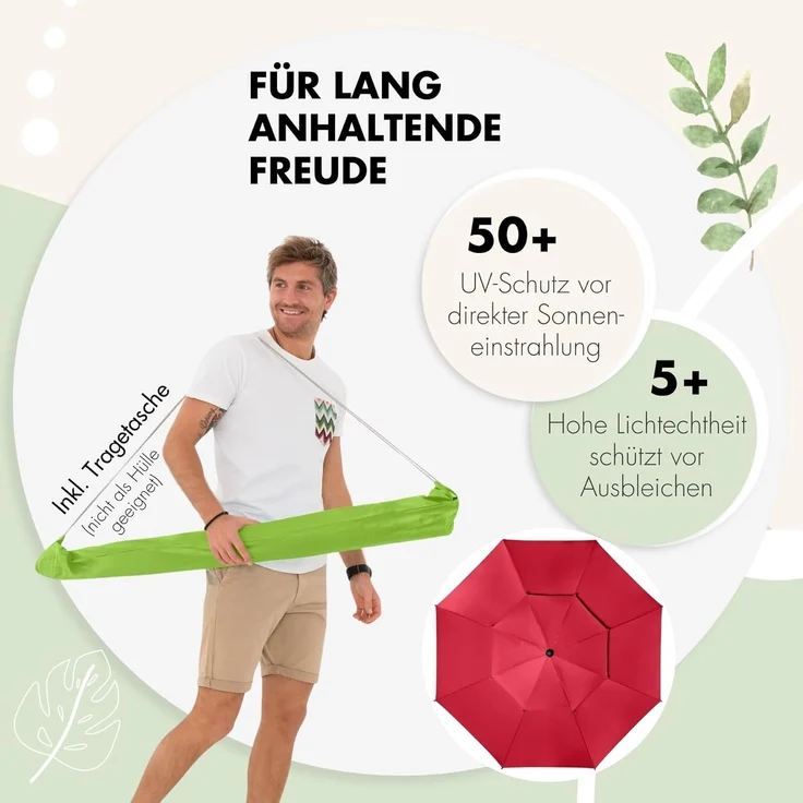 Doppler 'Windprofi' Sonnenschirm, mit Tragetasche, Ø 200 cm, grün – Bild 7