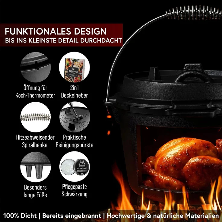 GUSSKÖNIG Dutch Oven Klassisch Topf mit Füßen 4,5L Set – Bild 7