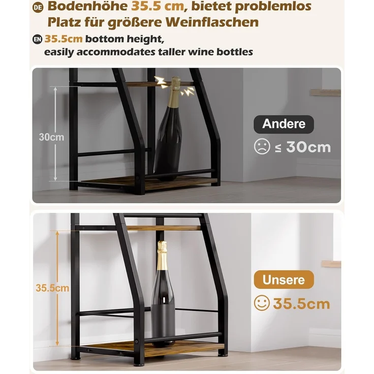 Yorbay Weinregal Stehend, Weinständer aus Holz &Metal 40x30x80cm, Gewürzregal für Küche, Wohnzimmer, Kaffee - Bar – Bild 3