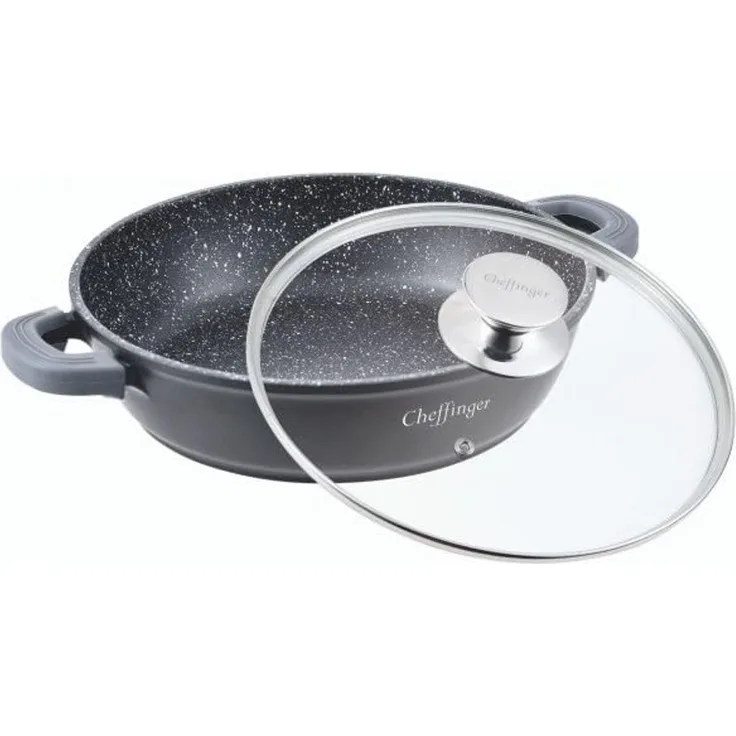 Pfanne Bratpfanne Schmorpfanne mit Glasdeckel Aluguss Ø36cm CF-SC36