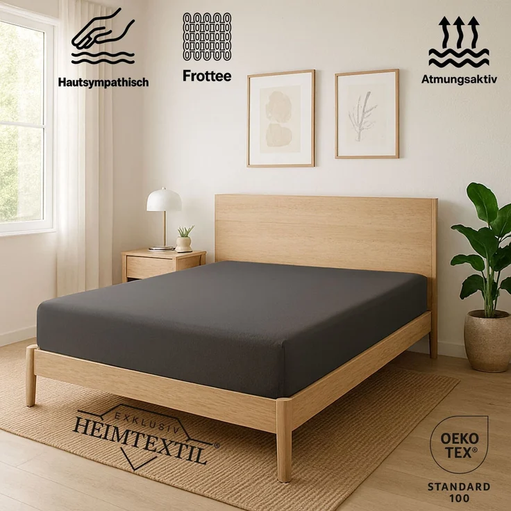 EXKLUSIV HEIMTEXTIL Frottee Spannbettlaken 60 - 70 x 140 cm Grau 80% Baumwolle 20% Polyester Öko - Tex Zertifiziert Bed-Sheet Bettlaken Spannbetttuch Topper Leinentuch – Bild 2