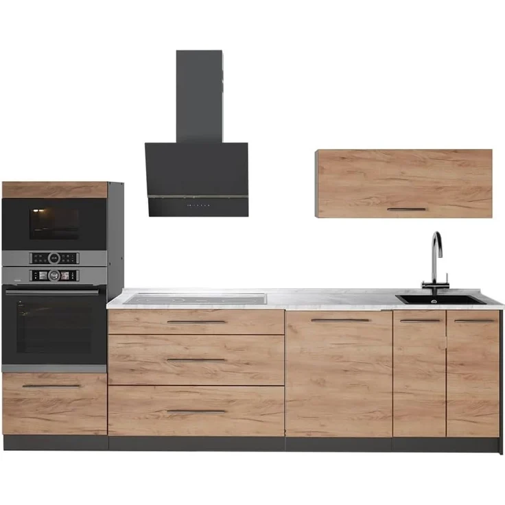 Küchenzeile Fame-Line Goldkraft Eiche/Anthrazit 280 cm, AP Marmor Vicco – Bild 1