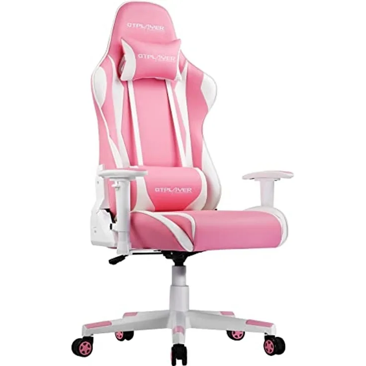 GTPLAYER Gaming Stuhl, einstellbare Armlehnej, Einteiliger Stahlrahmen, einstellbarer Neigungswinkel, Rosa