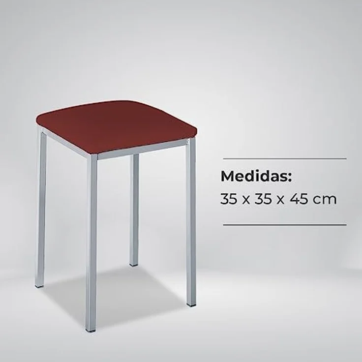 ASTIMESA - Gepolsterter Küchenhocker - Solide und Feste Struktur - Gestell Farbe Aluminium und Sitzfläche aus Kunstleder - Sitzfarbe: Bordeauxrot Lieferumfang: 2 Stück, Maße: 35 x 35 x 45 cm – Bild 7