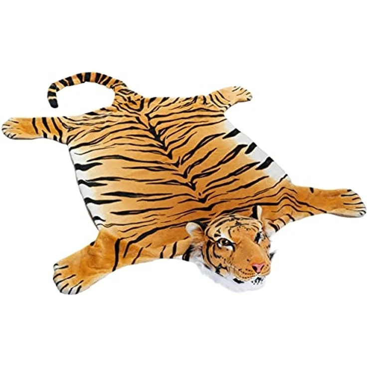 BRUBAKER Fellteppich Tigerfell Bettvorleger, Motivform, Höhe: 260 mm, flauschiger Kaminvorleger Teppich, Tiger Kuscheldecke 130x120 cm – Bild 1