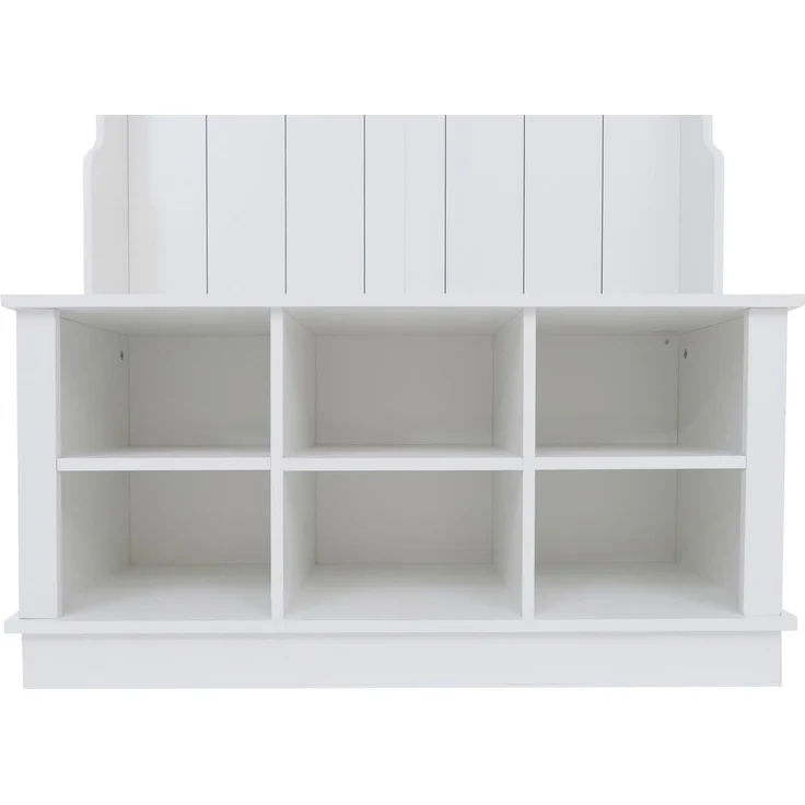 Garderobe HWC-P26, Flurgarderobe Holzgarderobe Sitzbank, 4 Haken Staufach Ablage Melamin 170x100x39cm ~ weiß – Bild 7