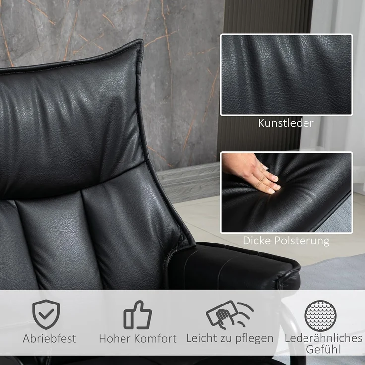 HOMCOM Polsterstuhl drehbarer Relaxsessel mit Hocker (Ruhesessel, 2 St), für Wohnzimmer, Büro, Kunstleder, Stahl, Schwarz – Bild 5