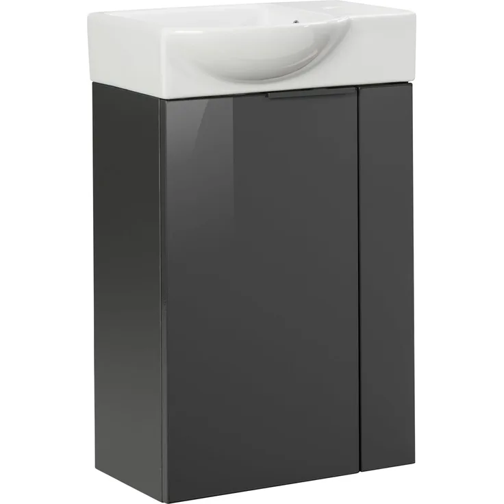 FACKELMANN SBC LUNA Gäste WC Waschtisch Set 45 cm breit, Anthrazit, Waschbecken Keramik Weiß, Türanschlag linksamik Hahnloch rechts