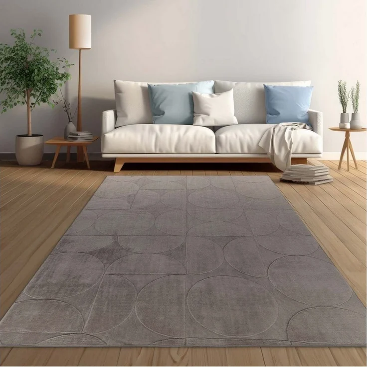 TaraCarpet Teppich Taipe-Rotatoria Hasenfell extra weich Hoch-Tief-Struktur, rechteckig, Höhe: 13 mm, Hasenfell Kreise grau Wohnzimmer Schlafzimmer Esszimmer 60X110 – Bild 5