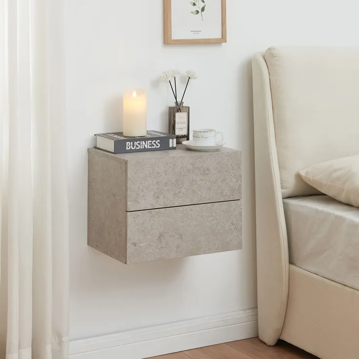 Nachttisch hängend Ampfing mit 2 Schubladen Betonoptik, hell [en. casa]