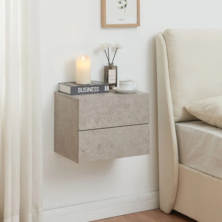 Nachttisch hängend Ampfing mit 2 Schubladen Betonoptik, hell [en. casa] – Bild 1