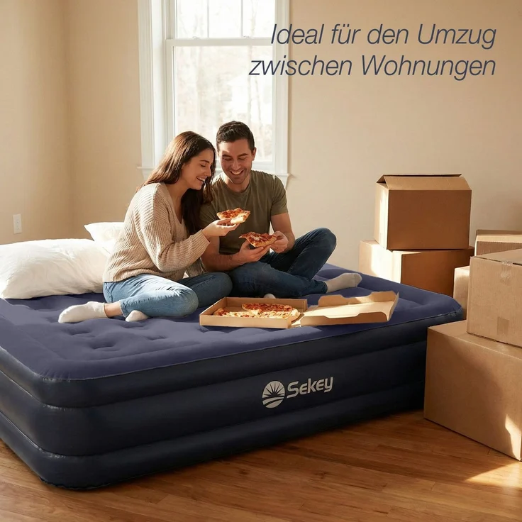 Sekey Luftbett mit integrierter Luftpumpe, Luftmatratze selbstaufblasend 2 Personen, 203 x 152 x 46 cm, blau / blau – Bild 9