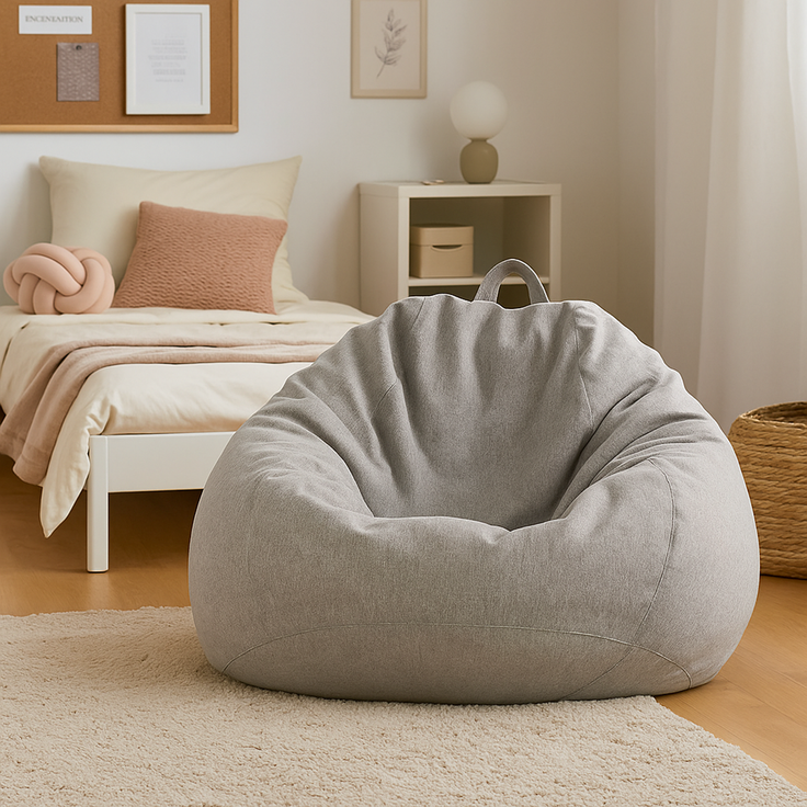 AD.CON Sitzsack mit Füllung, Hellgrau, 80 x 90 x 50 185L, Styropor-Regranulat – Bild 5