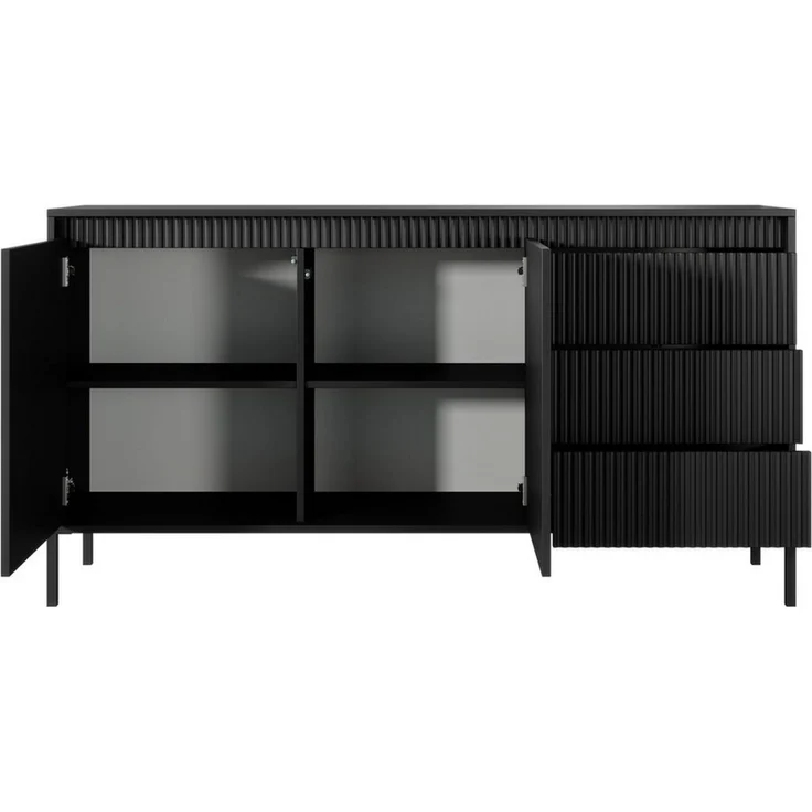 Masseno Kommode SENSATO 154 cm Sideboard mit 3 Schubladen und 2 Türen schwarz – Bild 3