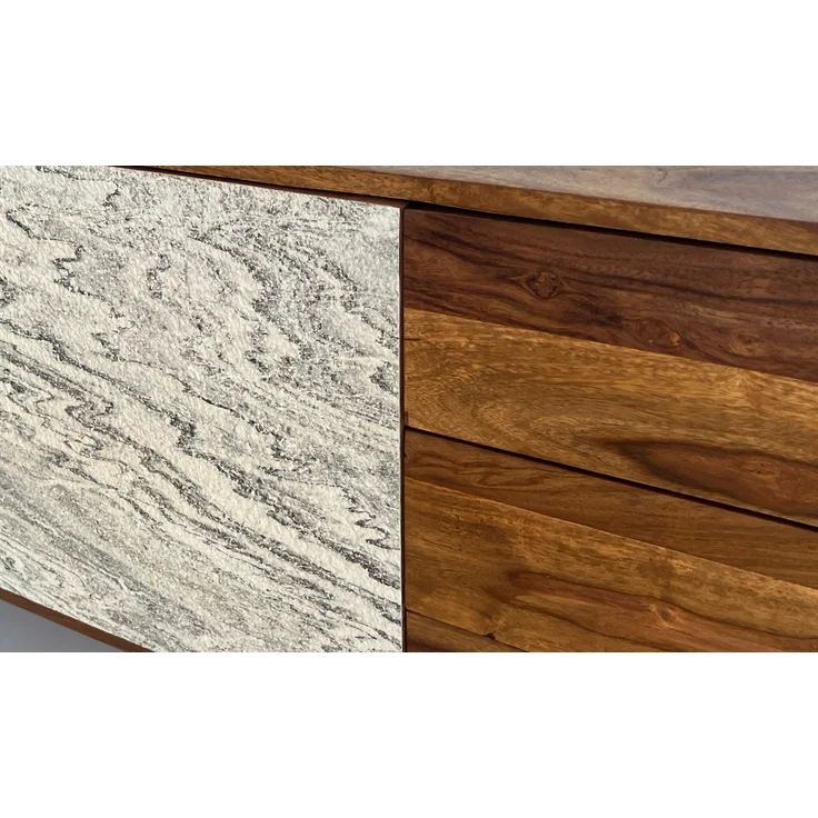 FineBuy Sideboard Sheesham Massivholz 175 cm 2 Türen & 3 Schubladen - Massive Retro Kommode Steinoptik - Design Natur Anrichte - Handmade Industrial – Bild 5