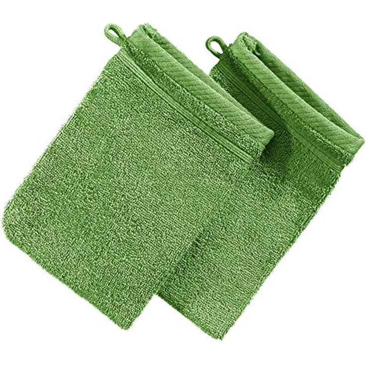 Erwin Müller Waschhandschuh Waschhandschuh "Heidelberg" 2er-Pack, Frottier (2-St), Walk-Frottier Uni, Apfelgrün – Bild 2
