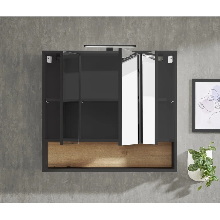 Badezimmerspiegelschrank >Liguria< in Anthrazit / Evoke Eiche - 80x72x21 (BxHxT) – Bild 8