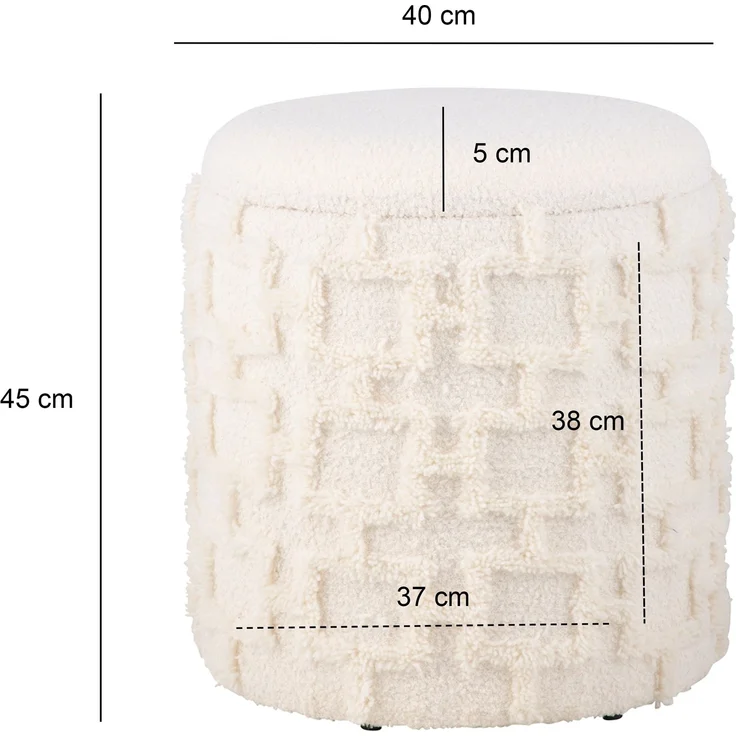 Sitzhocker mit Stauraum 45x40 cm Strukturstoff Creme Polsterhocker Wohnzimmer Schlafzimmer – Bild 3