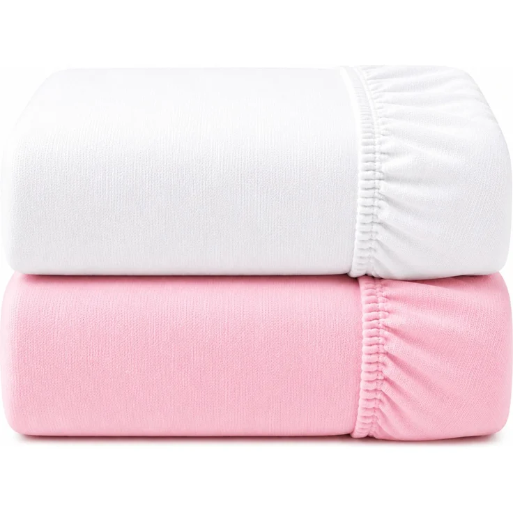 Dudu N Girlie Spannbetttuch Reisebett Matratzenlaken 95 x 65 - Reisebett Spannbetttuch 2 Stück Hypoallergene Babybettlaken Bettwäsche Elastisch Atmungsaktiv Pflegeleicht (2 Stück) Weiß & Rosa