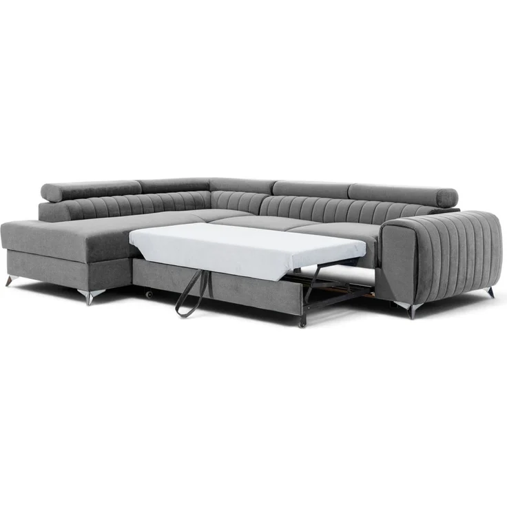 Ecksofa mit Schlaffunktion Sofa ELENI Stoff Sawana Hellgrau Ottomane Links – Bild 2