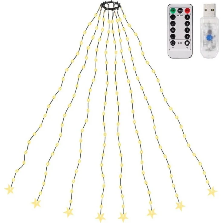 Salcar LED-Lichterkette LED Lichterkette Weihnachtsbaumspitze Stern Weihnachtsbaum Dekoration, USB Weihnachtsbaumbeleuchtung mit Fernbedienung und 9 Modi Warmweiß 2m – Bild 5